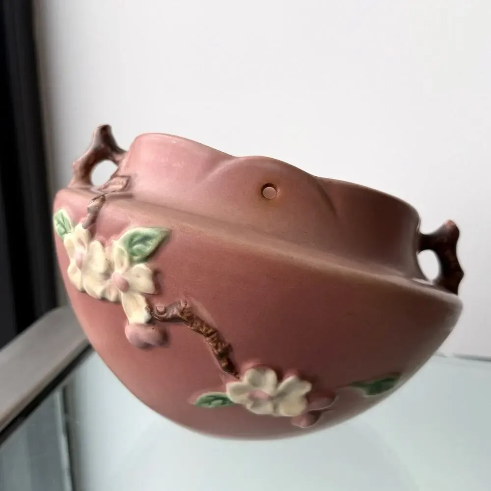 Roseville Pottery Pink Apple Blossom Hanging Planter Basket